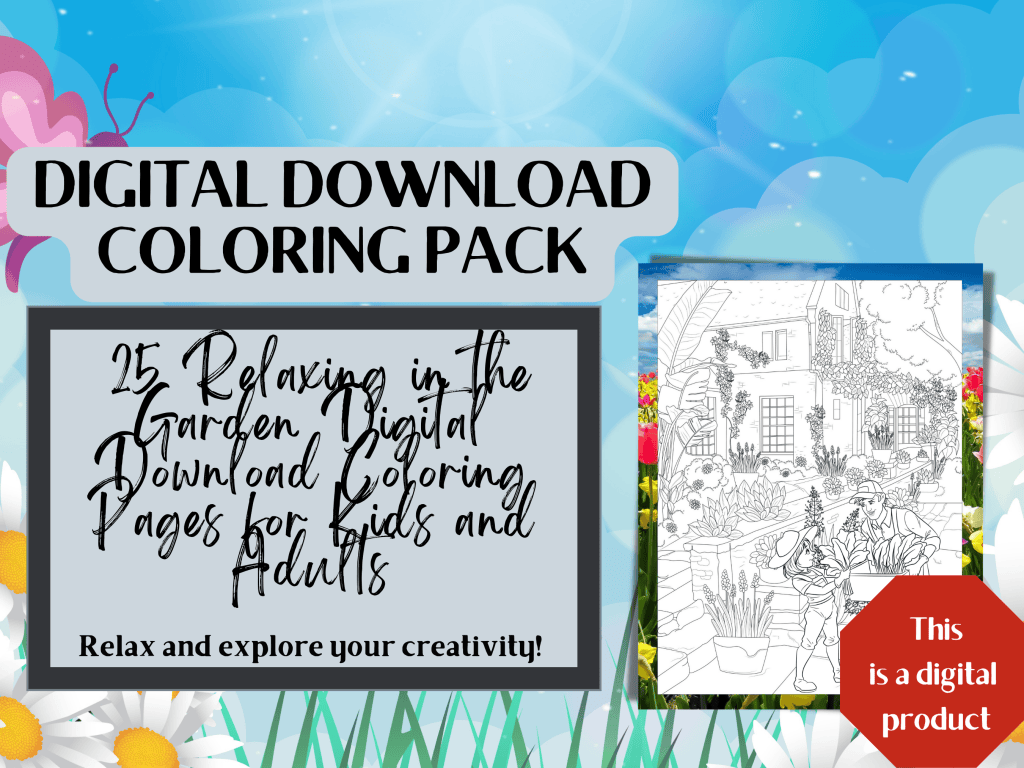 25 Relaxing in the Garden Digital Download Coloring Pages for Kids and ...